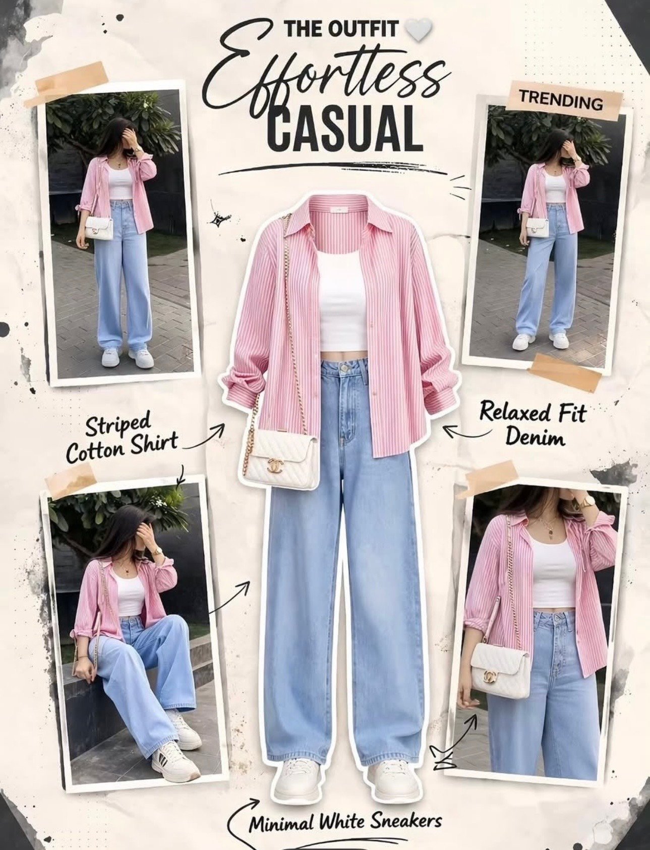 Navy Shirt and White Pants Casual Set
