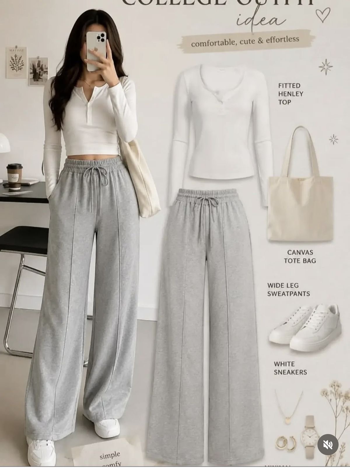 White Henley and Grey Lounge Set