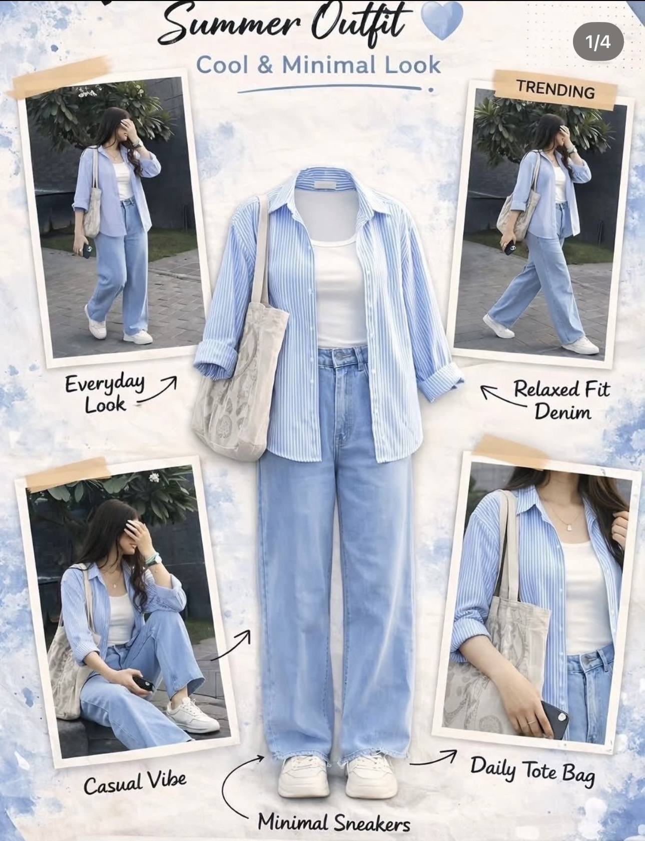Sky Stripe Shirt and Denim Set