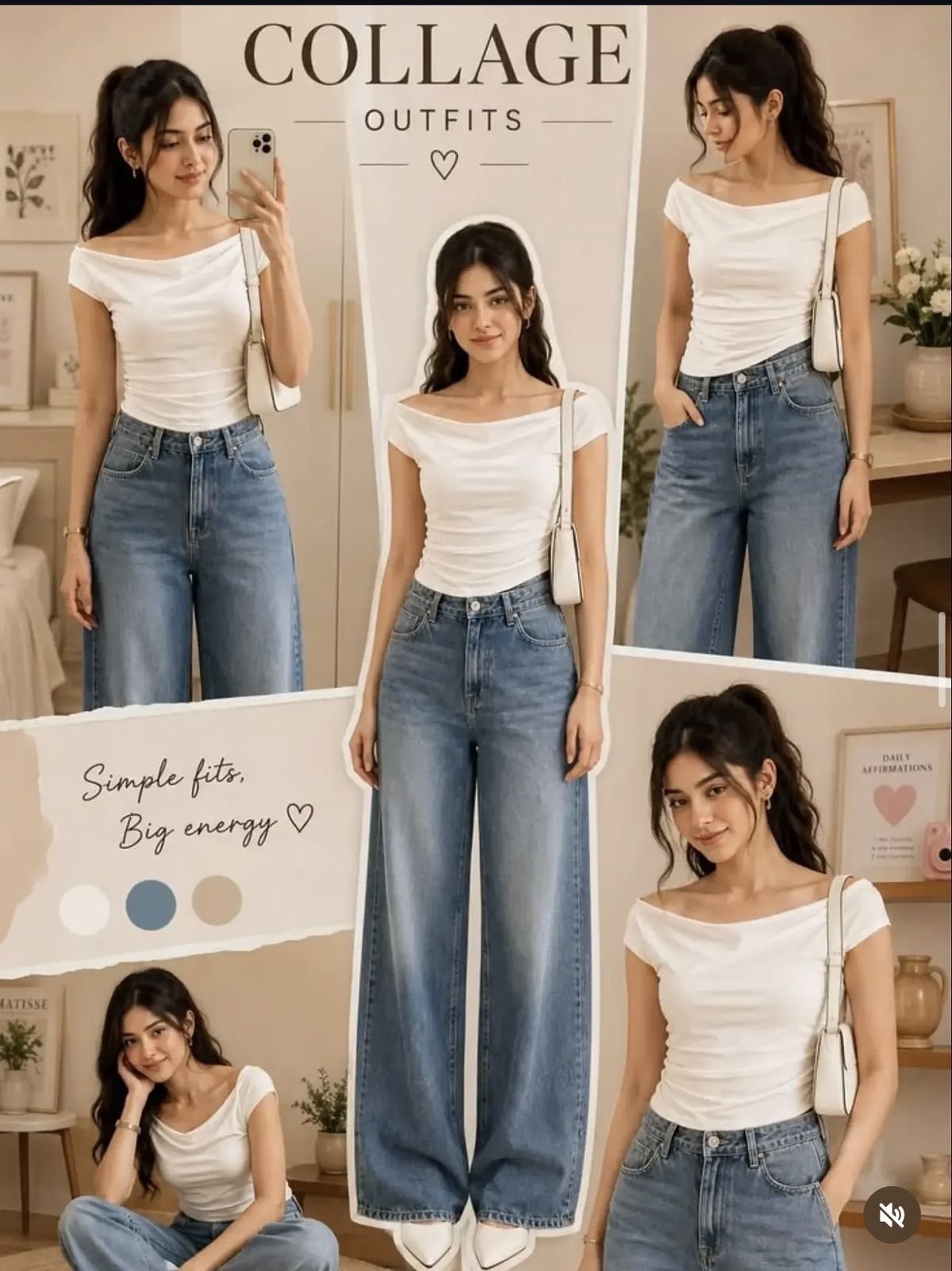 White Off-Shoulder Denim College Set