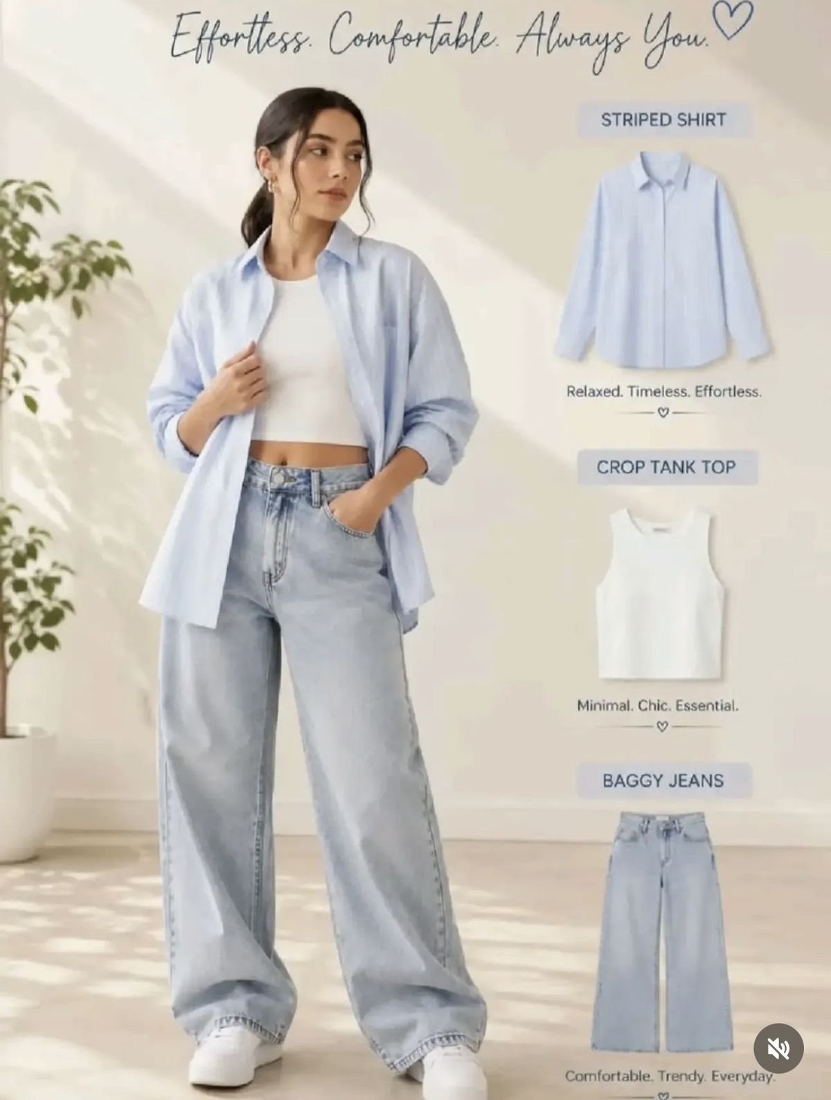 Sky Shirt and Baggy Denim College Set